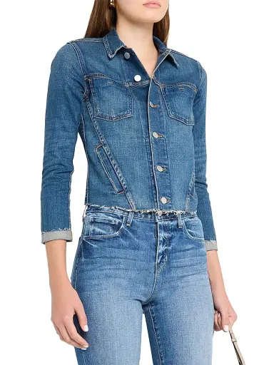 L'Agence Women's Janelle Raw-Edge Denim Jacket - Authentiqu - Size Large | Thumbnail 3