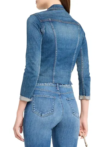 L'Agence Women's Janelle Raw-Edge Denim Jacket - Authentiqu - Size Large | Thumbnail 4