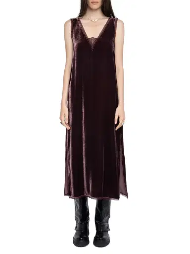 Zadig & Voltaire Women's Renzo Velvet Lace-Trimmed Midi-Slipdress - Burgundy - Size Small | Thumbnail 2 Zadig & Voltaire Women's Renzo Velvet Lace-Trimmed Midi-Slipdress - Burgundy - Size Small | Thumbnail 2