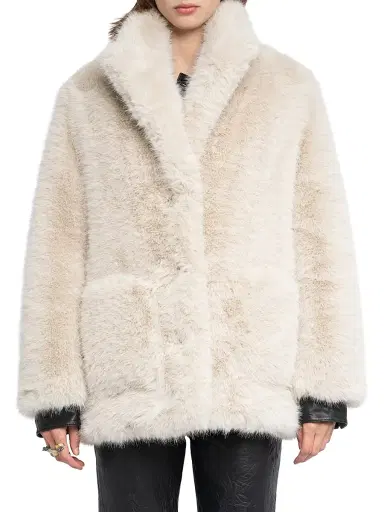 Zadig & Voltaire Women's Fleur Faux-Fur Coat - Ecru - Size Small | Thumbnail 3