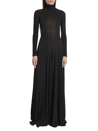 Alaïa Women's Sheer-Knit Wide-Leg Turtleneck Jumpsuit - Noir Alaia | Thumbnail 2 Alaïa Women's Sheer-Knit Wide-Leg Turtleneck Jumpsuit - Noir Alaia | Thumbnail 2