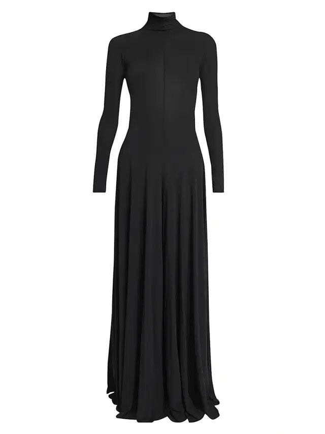 Women's Sheer-Knit Wide-Leg Turtleneck Jumpsuit - Noir Alaia