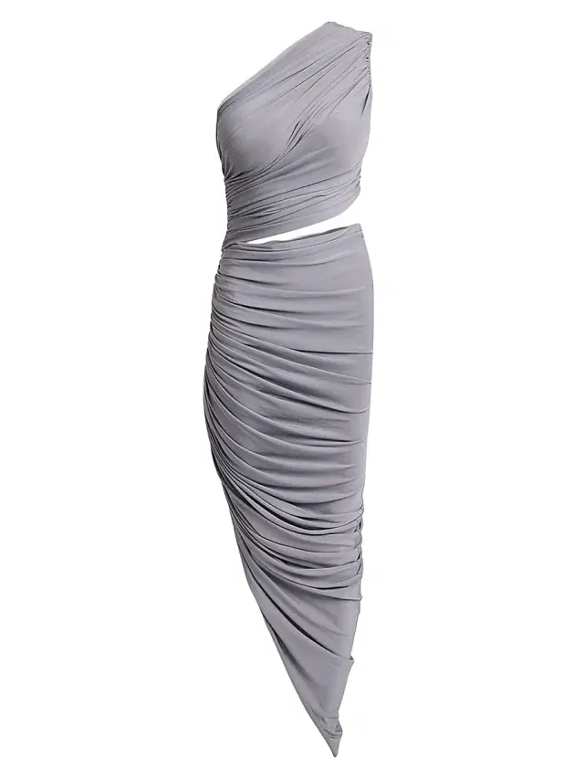 ALAIA Women's Ruched Jersey Asymmetric Cut-Out Maxi Dress - Gris Persa