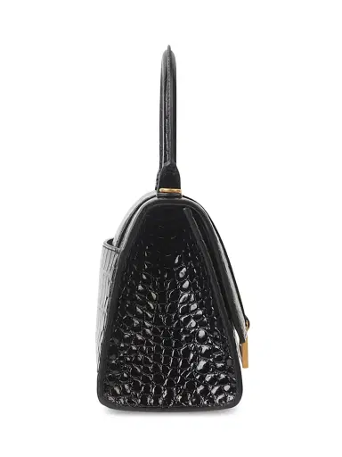 Balenciaga Women's Hourglass Handbag Crocodile Embossed - Black | Thumbnail 2 Balenciaga Women's Hourglass Handbag Crocodile Embossed - Black | Thumbnail 2