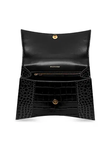 Balenciaga Women's Hourglass Handbag Crocodile Embossed - Black | Thumbnail 4 Balenciaga Women's Hourglass Handbag Crocodile Embossed - Black | Thumbnail 4
