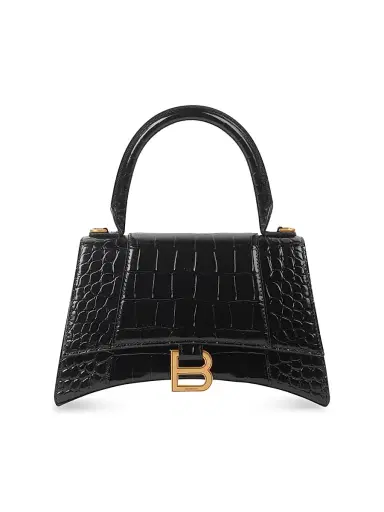 Balenciaga Women's Hourglass Handbag Crocodile Embossed - Black | Thumbnail 1 Balenciaga Women's Hourglass Handbag Crocodile Embossed - Black | Thumbnail 1