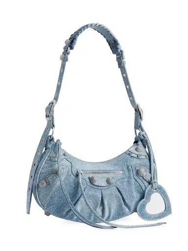 Balenciaga Women's Le Cagole  Shoulder Bag In Denim With Rhinestones - Blue | Thumbnail 2