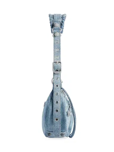 Balenciaga Women's Le Cagole  Shoulder Bag In Denim With Rhinestones - Blue | Thumbnail 3