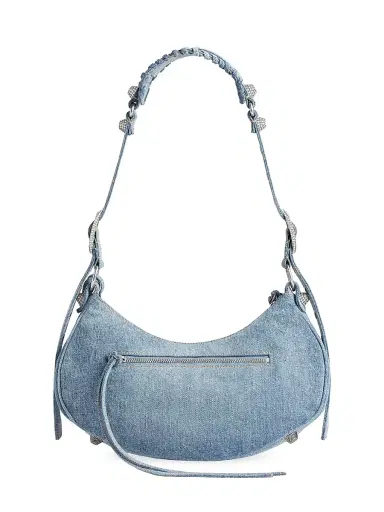 Balenciaga Women's Le Cagole  Shoulder Bag In Denim With Rhinestones - Blue | Thumbnail 4