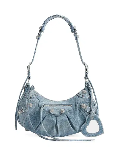 Balenciaga Women's Le Cagole  Shoulder Bag In Denim With Rhinestones - Blue | Thumbnail 1