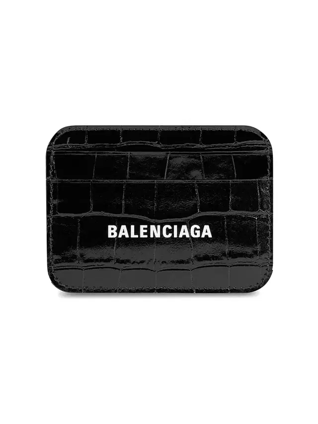 Balenciaga Women's Cash Card Holder Crocodile Embossed - Black White