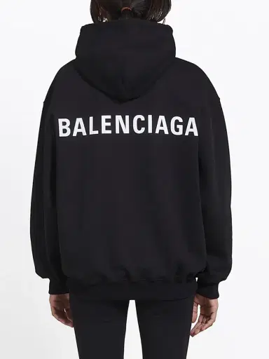 Balenciaga Women's Logo Hoodie Sweatshirt - Black | Thumbnail 8