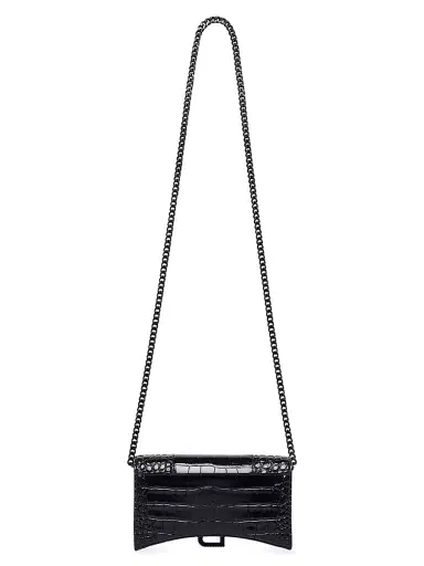 Balenciaga Women's Hourglass Wallet With Chain Crocodile Embossed With Rhinestones - Black | Thumbnail 3