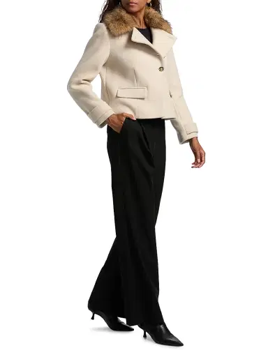 Ba&sh Women's Terry Faux Fur-Trim Boxy Coat - Ecru - Size Large | Thumbnail 2