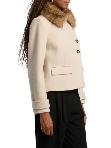 Ba&sh Women's Terry Faux Fur-Trim Boxy Coat - Ecru - Size Large | Thumbnail 4