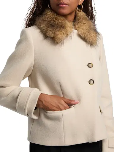 Ba&sh Women's Terry Faux Fur-Trim Boxy Coat - Ecru - Size Large | Thumbnail 6