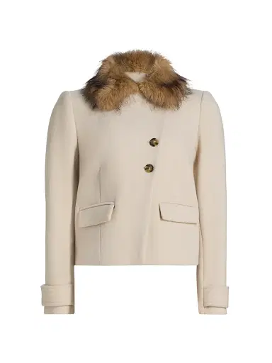 Ba&sh Women's Terry Faux Fur-Trim Boxy Coat - Ecru - Size Large | Thumbnail 1