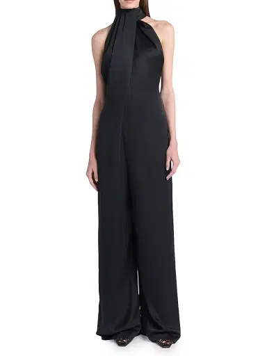 Stella McCartney Women's Envers Satin Halterneck Jumpsuit - Black - Size 8 | Thumbnail 2 Stella McCartney Women's Envers Satin Halterneck Jumpsuit - Black - Size 8 | Thumbnail 2