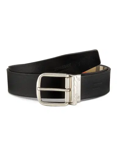 Burberry Men's Reversible Check B Buckle Belt - Black Sand Silver - Size 34 | Thumbnail 3