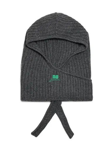 Ganni Women's Core Rib-Knit Wool-Blend Balaclava - Charcoal Grey | Thumbnail 1 Ganni Women's Core Rib-Knit Wool-Blend Balaclava - Charcoal Grey | Thumbnail 1