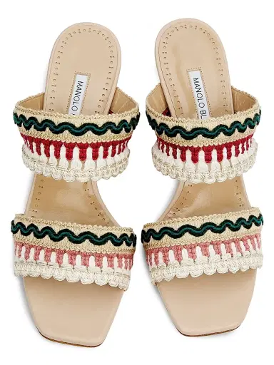 Manolo Blahnik Women's Mabecomu Embroidered Sandals - Cream | Thumbnail 4 Manolo Blahnik Women's Mabecomu Embroidered Sandals - Cream | Thumbnail 4