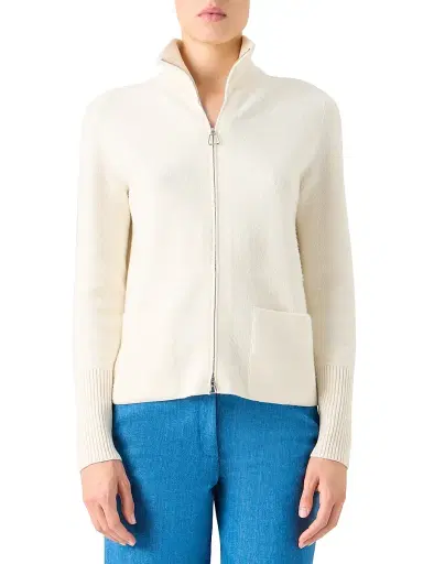 Akris Women's Cashmere Piqué Zip Cardigan - Ecru | Thumbnail 2