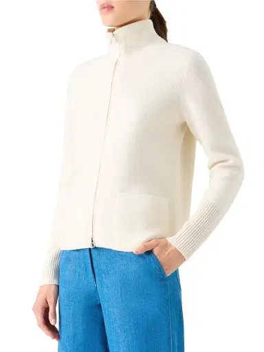 Akris Women's Cashmere Piqué Zip Cardigan - Ecru | Thumbnail 3