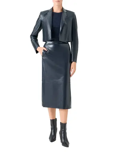 Akris Women's Gian Leather Crop Jacket - Navy - Size 10 | Thumbnail 2 Akris Women's Gian Leather Crop Jacket - Navy - Size 10 | Thumbnail 2