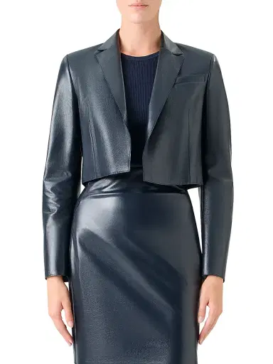 Akris Women's Gian Leather Crop Jacket - Navy - Size 10 | Thumbnail 3 Akris Women's Gian Leather Crop Jacket - Navy - Size 10 | Thumbnail 3