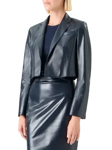 Akris Women's Gian Leather Crop Jacket - Navy - Size 10 | Thumbnail 4 Akris Women's Gian Leather Crop Jacket - Navy - Size 10 | Thumbnail 4