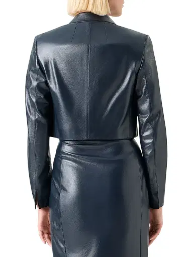 Akris Women's Gian Leather Crop Jacket - Navy - Size 10 | Thumbnail 5 Akris Women's Gian Leather Crop Jacket - Navy - Size 10 | Thumbnail 5