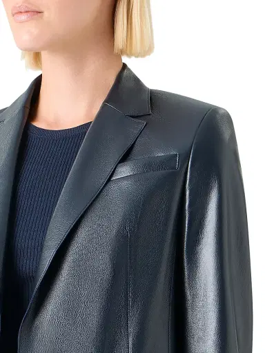 Akris Women's Gian Leather Crop Jacket - Navy - Size 10 | Thumbnail 6 Akris Women's Gian Leather Crop Jacket - Navy - Size 10 | Thumbnail 6