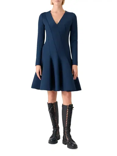 Akris Women's Stretch-Neoprene Diagonal Godet Minidress - Denim - Size 2 | Thumbnail 2