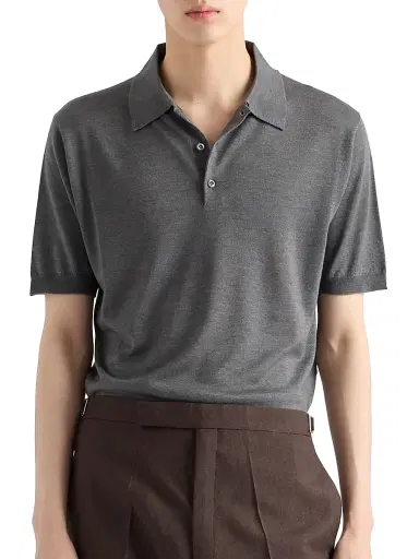 Prada Men's Cashmere and Silk Polo Shirt - Grey - Size 40 | Thumbnail 2