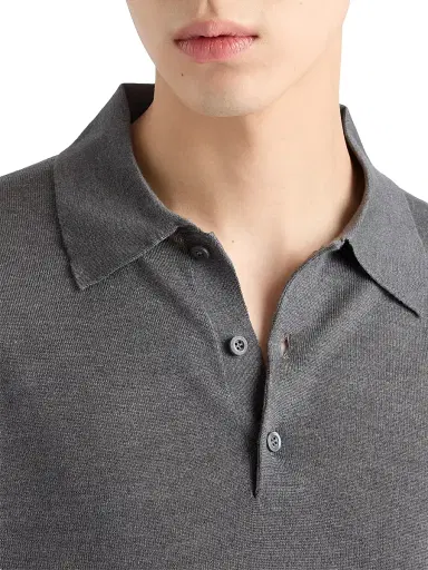 Prada Men's Cashmere and Silk Polo Shirt - Grey - Size 40 | Thumbnail 3