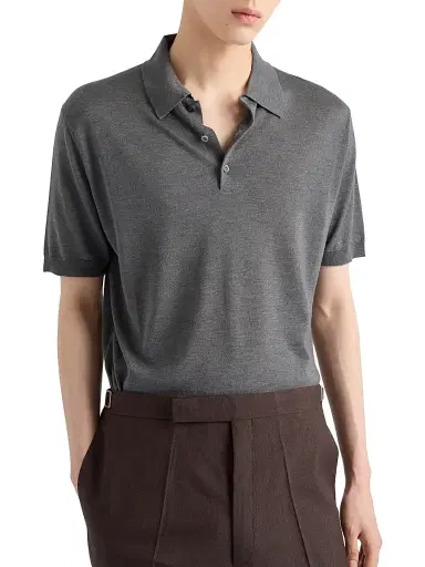 Prada Men's Cashmere and Silk Polo Shirt - Grey - Size 40 | Thumbnail 4