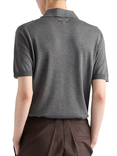 Prada Men's Cashmere and Silk Polo Shirt - Grey - Size 40 | Thumbnail 5