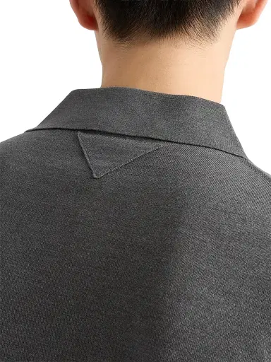 Prada Men's Cashmere and Silk Polo Shirt - Grey - Size 40 | Thumbnail 6