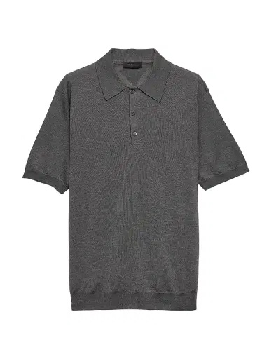 Prada Men's Cashmere and Silk Polo Shirt - Grey - Size 40 | Thumbnail 1