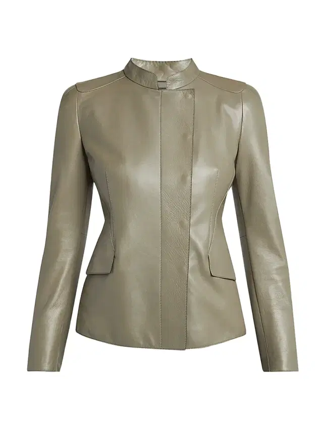 Giorgio Armani Women's Leather Tailored Jacket - Dark Beige