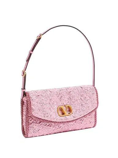 Valentino Garavani Women's Devain Small Shoulder Bag in Cloqué Jacquard Fabric - Pink | Thumbnail 4 Valentino Garavani Women's Devain Small Shoulder Bag in Cloqué Jacquard Fabric - Pink | Thumbnail 4