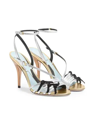 Valentino Garavani Women's Nodine 100MM Sandals in Laminated Nappa - Gold Silver - Size 10.5 | Thumbnail 2