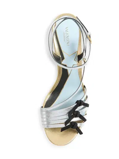 Valentino Garavani Women's Nodine 100MM Sandals in Laminated Nappa - Gold Silver - Size 10.5 | Thumbnail 4