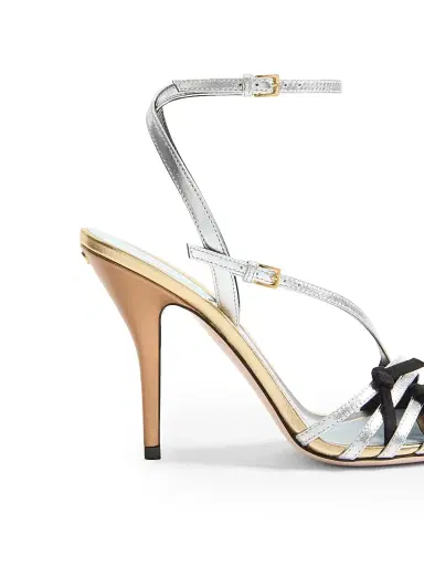 Valentino Garavani Women's Nodine 100MM Sandals in Laminated Nappa - Gold Silver - Size 10.5 | Thumbnail 6