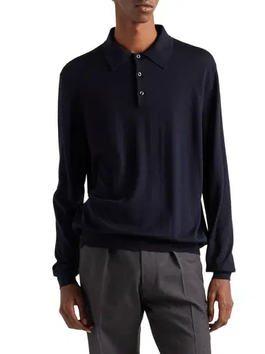 Prada Men's Cashmere and Silk Polo Shirt - Grey | Thumbnail 8 Prada Men's Cashmere and Silk Polo Shirt - Grey | Thumbnail 8