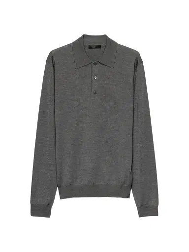Prada Men's Cashmere and Silk Polo Shirt - Grey | Thumbnail 1 Prada Men's Cashmere and Silk Polo Shirt - Grey | Thumbnail 1