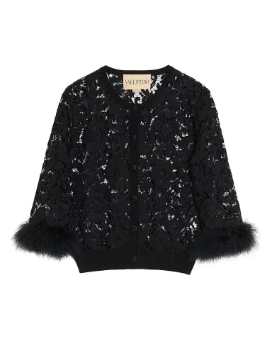 Valentino Garavani Women's Lace and Cotton Cardigan - Black - Size XS | Thumbnail 1