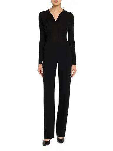 Giorgio Armani Women's Rib-Knit Cashmere & Silk V-Neck Sweater - Black | Thumbnail 2 Giorgio Armani Women's Rib-Knit Cashmere & Silk V-Neck Sweater - Black | Thumbnail 2