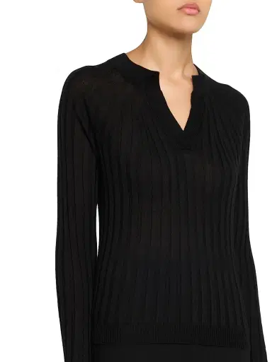 Giorgio Armani Women's Rib-Knit Cashmere & Silk V-Neck Sweater - Black | Thumbnail 3 Giorgio Armani Women's Rib-Knit Cashmere & Silk V-Neck Sweater - Black | Thumbnail 3