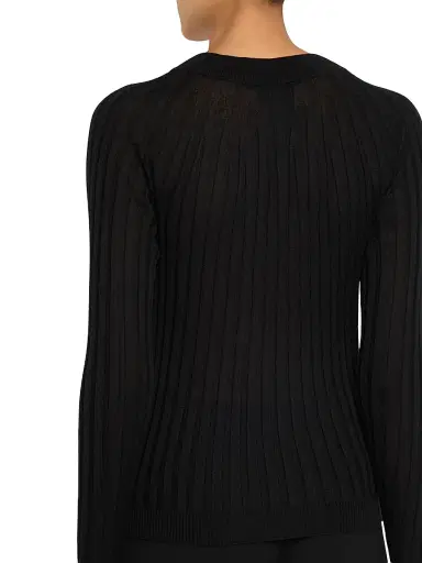 Giorgio Armani Women's Rib-Knit Cashmere & Silk V-Neck Sweater - Black | Thumbnail 4 Giorgio Armani Women's Rib-Knit Cashmere & Silk V-Neck Sweater - Black | Thumbnail 4